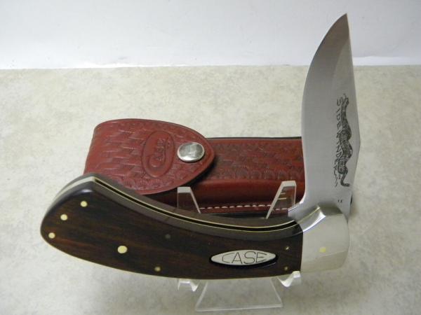 Case XX USA Wood 1980 10 Dot Sidewinder Button Lock Lockblade Knife w/ Pouch