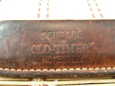 SCHRADE OLD-TIMER HONESTEEL PAT. PEND. U.S.A. MADE VINT. USED & ORIGINAL SCHRADE OLD-TIMER SHEATH 