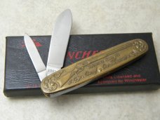 Winchester Tdmk. New Haven CT Model 1873 Brass Lockback Knife in Box
