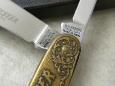 Winchester Tdmk. New Haven CT Model 1873 Brass Lockback Knife in Box