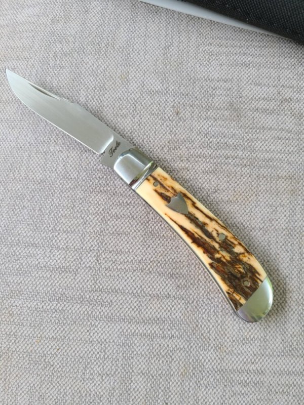 Bobby Toole Jigged Mammoth Ivory Honknose Trapper...Cpm154...3 7/8" closed..New...pouch and coa.