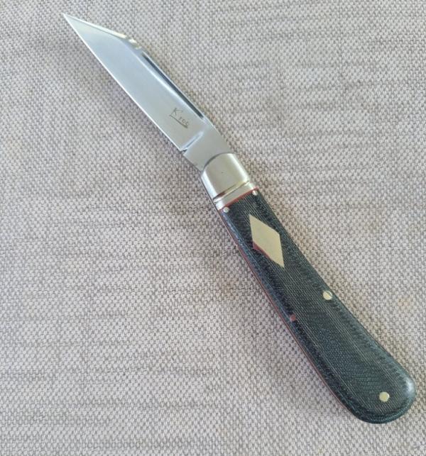 Kroo Rhino...Denim Micarta...Rwl34...3.75" clsd...fluted bolsters.filework.spacers..liners..coa/slip