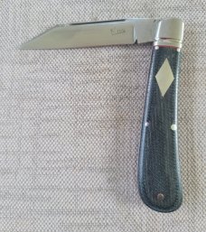 Kroo Rhino...Denim Micarta...Rwl34...3.75" clsd...fluted bolsters.filework.spacers..liners..coa/slip