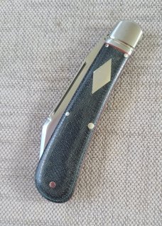 Kroo Rhino...Denim Micarta...Rwl34...3.75" clsd...fluted bolsters.filework.spacers..liners..coa/slip