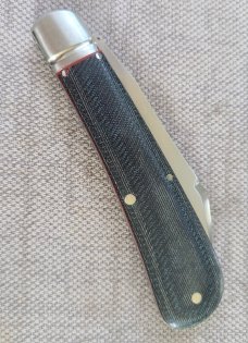 Kroo Rhino...Denim Micarta...Rwl34...3.75" clsd...fluted bolsters.filework.spacers..liners..coa/slip