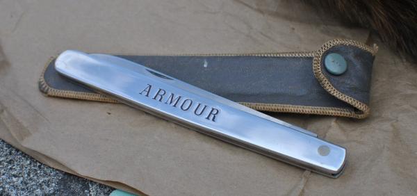 Schrade Walden Armour Meat Packing Knife Mint Original Case Aluminum Handles Mirror Polished Schrade Walden Armour Meat Packing Knife Mint Original Case Aluminum Handles Mirror Polished