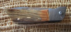 Jay Bigler “98” folding knife with Damascus and died wood