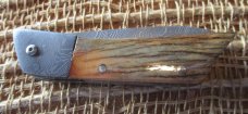 Jay Bigler “98” folding knife with Damascus and died wood