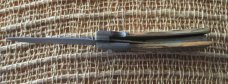 Jay Bigler “98” folding knife with Damascus and died wood