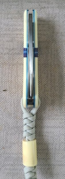 Mhara Native.,N690,..4".coa& box,..Blue G10 inlays....Full Hippo Ivory Scales..lanyard w/ivory bead