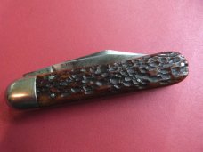 Vintage Press Button Knife Company Automatic Brown Bone Handles