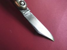 Vintage Press Button Knife Company Automatic Brown Bone Handles