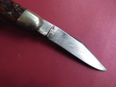 Vintage Press Button Knife Company Automatic Brown Bone Handles