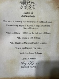 BUCK 110 LEROY REMER CUSTOM MEXICAN BLANKET KNIFE