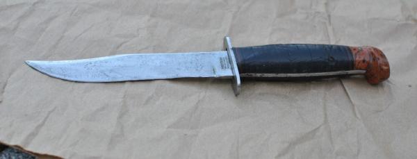 Western WWII Knife Double Steel Guard Double Tang Pinned Fiber Pommel 10" OAL Tang Stamped Western Western WWII Knife Double Steel Guard Double Tang Pinned Fiber Pommel 10" OAL Tang Stamped Western
