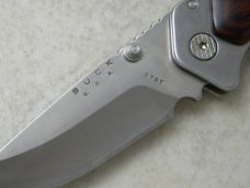 Buck USA 279T Wood Easy Open Alpha Hunter Linerlock Knife w/Leather Pouch
