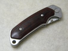 Buck USA 279T Wood Easy Open Alpha Hunter Linerlock Knife w/Leather Pouch