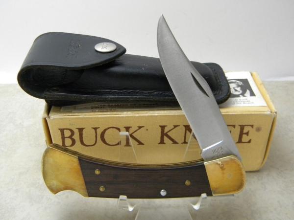Buck USA 110 Wood Folding Hunter Lockback Knife w/Leather Pouch