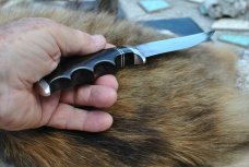 Stockdale Recurve Finger Groove Hunter Mint 8 1/2" OAL Black Micarta Handle Hidden Tang MirrorPolish