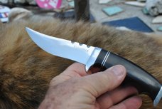 Stockdale Recurve Finger Groove Hunter Mint 8 1/2" OAL Black Micarta Handle Hidden Tang MirrorPolish