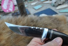Stockdale Recurve Finger Groove Hunter Mint 8 1/2" OAL Black Micarta Handle Hidden Tang MirrorPolish