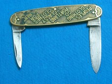 VINTAGE ANTELOPE KESCHNER SOLINGEN GERMANY ADVERTISING EQUAL END FOLDING POCKET KNIFE KNIVES OLD AD