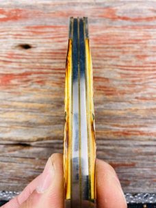 Roman Numeral stamp SC6240 dogleg trapper, Second Cut Burnt White Bone Handles