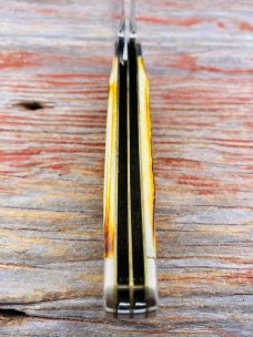 Roman Numeral stamp SC6240 dogleg trapper, Second Cut Burnt White Bone Handles
