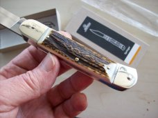 Hubertus Knife Solingen, Germany Large Size 11 Spear-Point Blade Genuine Stag/Antler NIB