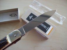 Hubertus Knife Solingen, Germany Large Size 11 Spear-Point Blade Genuine Stag/Antler NIB
