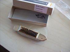 Hubertus Knife Solingen, Germany Large Size 11 Spear-Point Blade Genuine Stag/Antler NIB