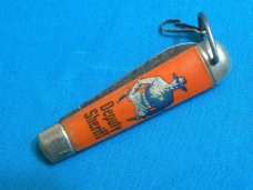 VINTAGE IKCO USA IMPERIAL KNIFE CO ORANGE DEPUTY SHERIFF FOLDING POCKET WATCH FOB KNIFE KNIVES OLD