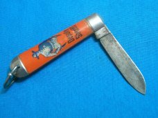 VINTAGE IKCO USA IMPERIAL KNIFE CO ORANGE DEPUTY SHERIFF FOLDING POCKET WATCH FOB KNIFE KNIVES OLD