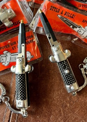 Vintage Miniature Keychain Switchblade Pen, Marked Hong Kong, Original Packaging, Unused