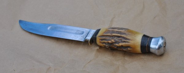 Carl Schleiper German Eye Hunting Knife 10" OAL Stag Full Tang Used 1950's Custom Sheath