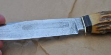 Carl Schleiper German Eye Hunting Knife 10" OAL Stag Full Tang Used 1950's Custom Sheath