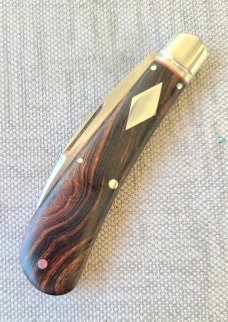 K'roo Desert Ironwood Swayback..Rwl34...3.75" closed...filework..fluted..red liners..coa and slip
