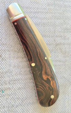 K'roo Desert Ironwood Swayback..Rwl34...3.75" closed...filework..fluted..red liners..coa and slip