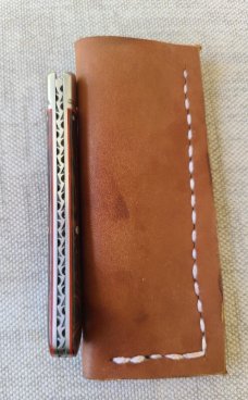 K'roo Desert Ironwood Swayback..Rwl34...3.75" closed...filework..fluted..red liners..coa and slip