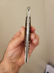 Rare 5 1/2" Big Double Bird's Head Bolsters Custom Made Knife, Premium Stag, Lots of Filework