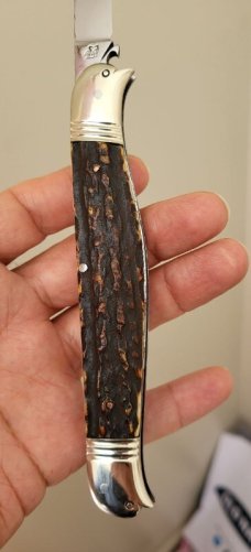 Rare 5 1/2" Big Double Bird's Head Bolsters Custom Made Knife, Premium Stag, Lots of Filework