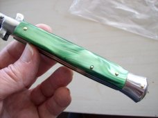 Renzo Beltrame 11" Stiletto Automatic Swivel Bolster Green Pearlex Handles Beauty!