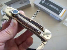 Hubertus Knife Rare Camper Automatic 3 Blades W/Corkscrew Stag/Antler UNUSED NIB.