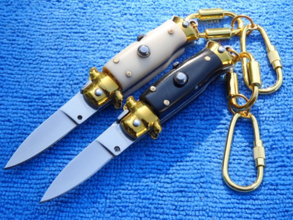 New 3-3/4" Italian wasp body Ivory/Gold Black/Gold Stiletto keychain knife set 