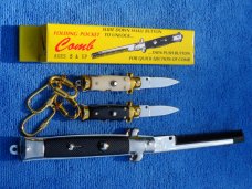 New 3-3/4" Italian wasp body Ivory/Gold Black/Gold Stiletto keychain knife set 