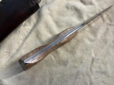 All purpose, fixed blade, 6150 steel, curly mango, domed pins, with sheath