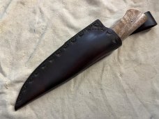 All purpose, fixed blade, 6150 steel, curly mango, domed pins, with sheath