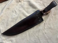All purpose, fixed blade, 6150 steel, curly mango, domed pins, with sheath