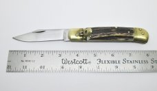 Vintage EDGE Co. Italy - Stag Handle Lever Lock Automatic Switchblade Folding Knife 