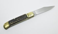 Vintage EDGE Co. Italy - Stag Handle Lever Lock Automatic Switchblade Folding Knife 